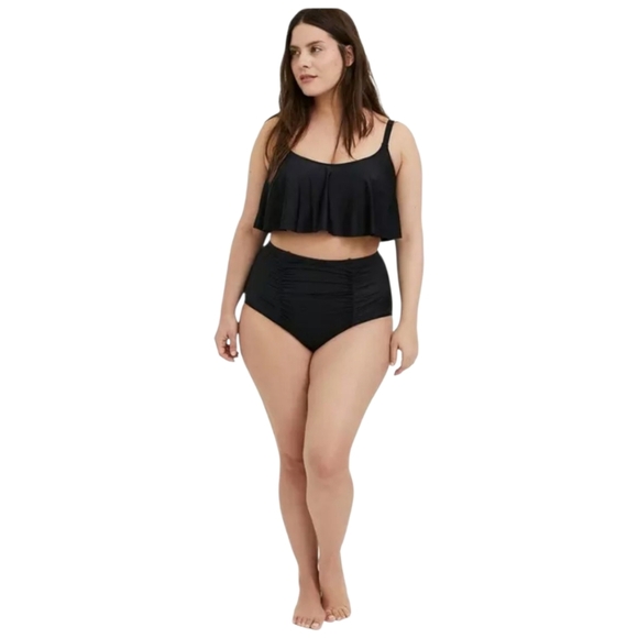 TORRIDS Flirt Collection Plus Size Wireless Black Straight Flounce Bikini Top 4X - Picture 6 of 16